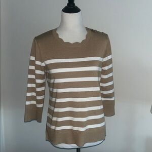 Cable & Gauge M 3/4 sleeve Striped Tan and White thin  Sweater
